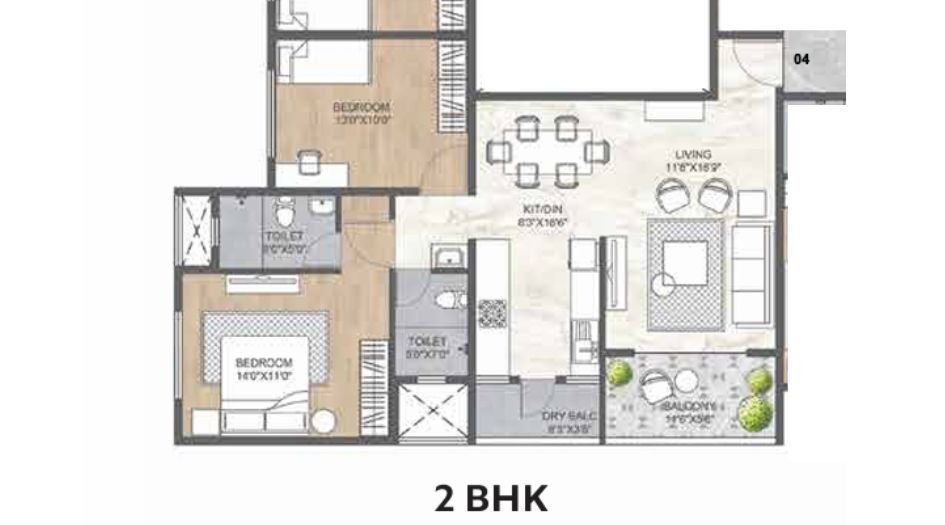 Ranjekar-Dhansampada-FLoor-Plan-2 BHK-897 Sqft